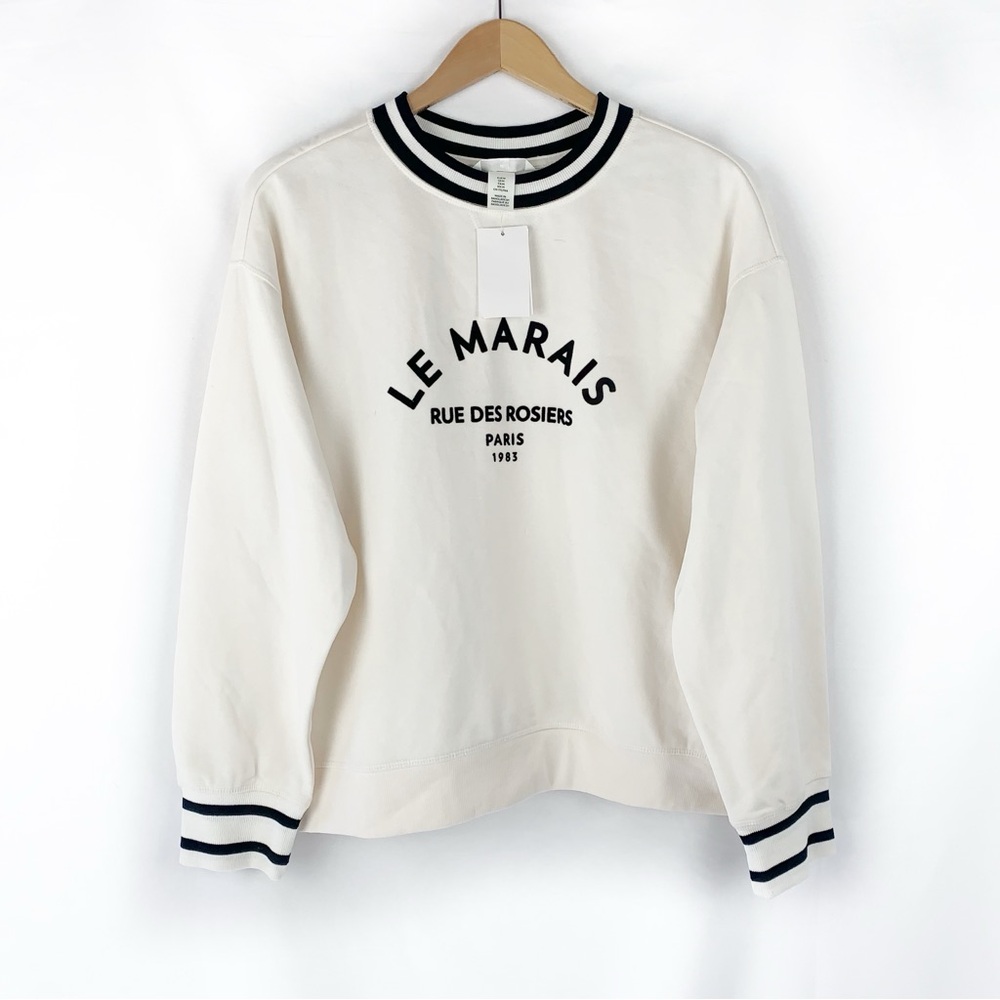 H&M Cream Sweatshirt with Black Stripes